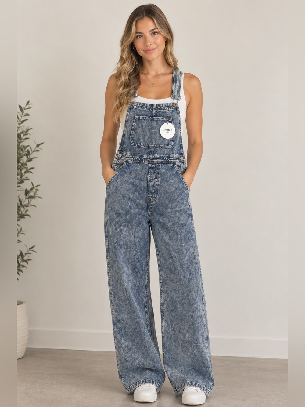 Umgee Acid Wash Denim Overalls in Blue Size Medium NWT